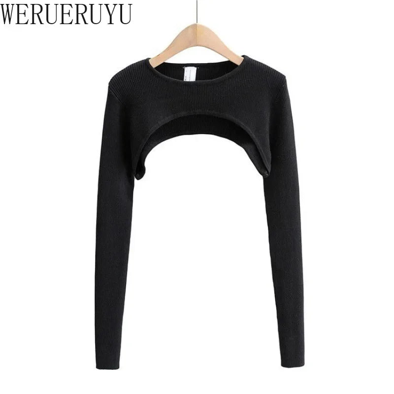 T-shirts Women Long Sleeve Crop Top Spring Autumn Y2k Aesthetic Clothes O-neck Black White Sexy Harajuku Knitted Tshirt 2023 NovaCart