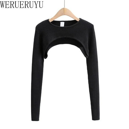 T-shirts Women Long Sleeve Crop Top Spring Autumn Y2k Aesthetic Clothes O-neck Black White Sexy Harajuku Knitted Tshirt 2023 NovaCart