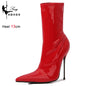 Knee-High Pointy Toe Women Boots 13cm Ultra Thin Steel High Heels Metal Heel Patent Leather Wide Calf Boots for Women Plus Size NovaCart