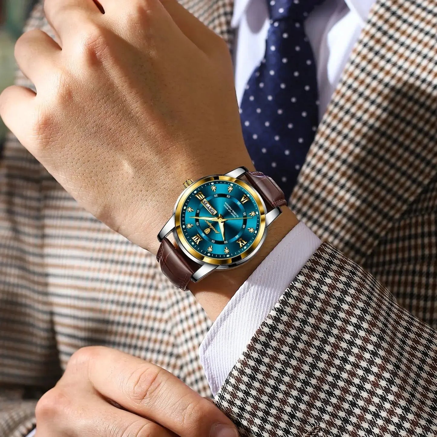 POEDAGAR Luxury Business Male Wristwatch Waterproof Luminous Leather Man Watch Date Week Sport Casual Men's Quartz Watches reloj NovaCart