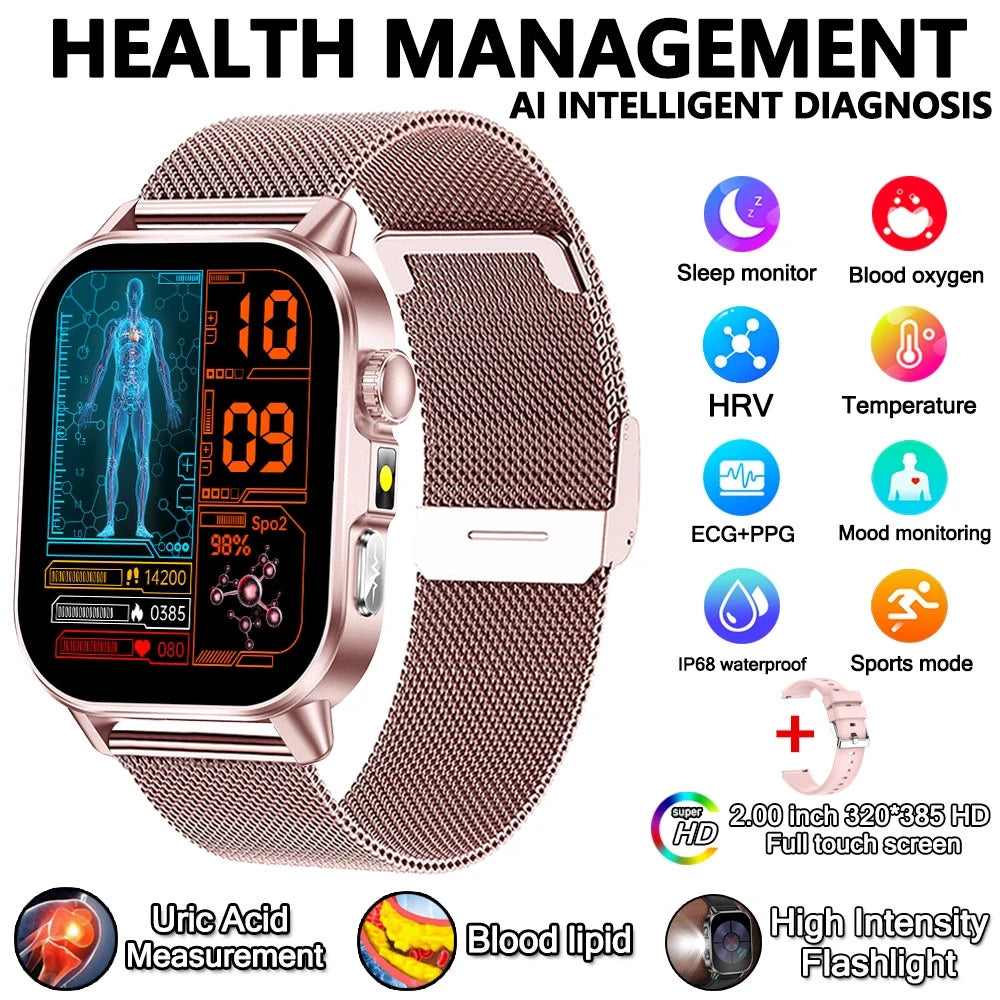 2026 New Model Uric Acid & Lipid Health Analysis Smart Watch Men ECG+PPG Bluetooth Call 2.01-inch Flashlight Smartwatch Women NovaCart