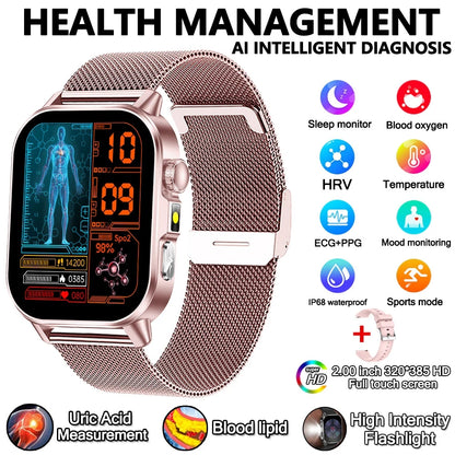 2026 New Model Uric Acid & Lipid Health Analysis Smart Watch Men ECG+PPG Bluetooth Call 2.01-inch Flashlight Smartwatch Women NovaCart