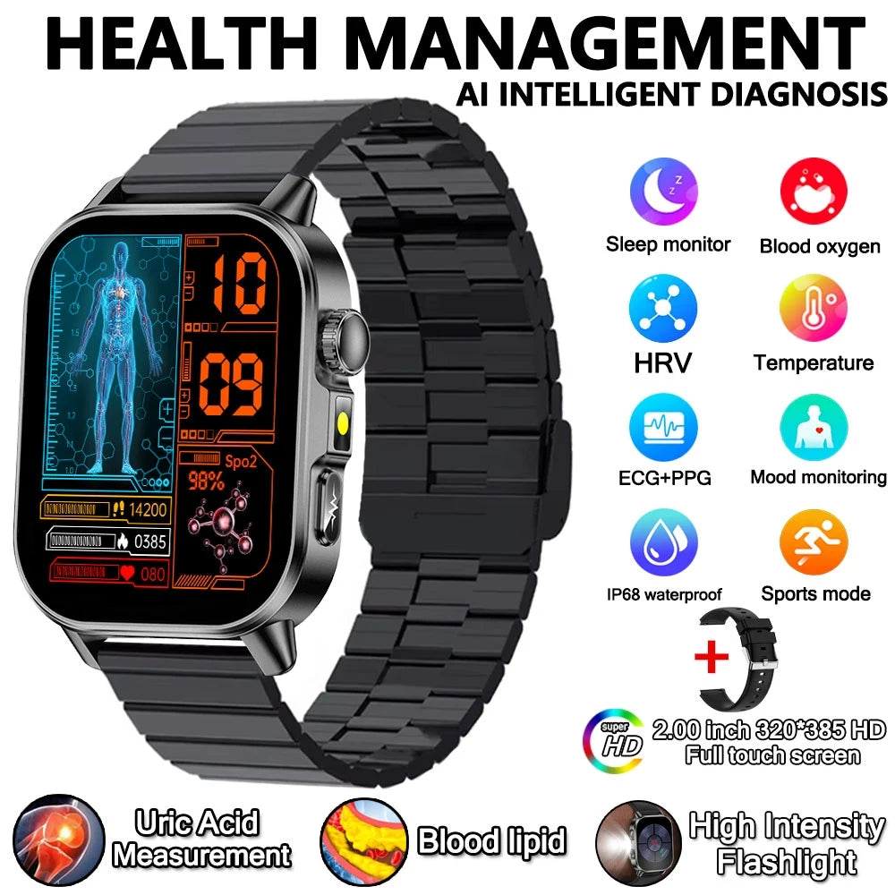 2026 New Model Uric Acid & Lipid Health Analysis Smart Watch Men ECG+PPG Bluetooth Call 2.01-inch Flashlight Smartwatch Women NovaCart