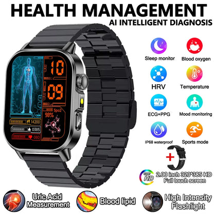 2026 New Model Uric Acid & Lipid Health Analysis Smart Watch Men ECG+PPG Bluetooth Call 2.01-inch Flashlight Smartwatch Women NovaCart