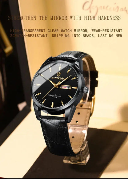 BINBOND Top Luxury Brand Fashion Watch For Men Waterproof Clock Man Date Quartz Wrist Watches Leather Strap Business Man Watch NovaCart