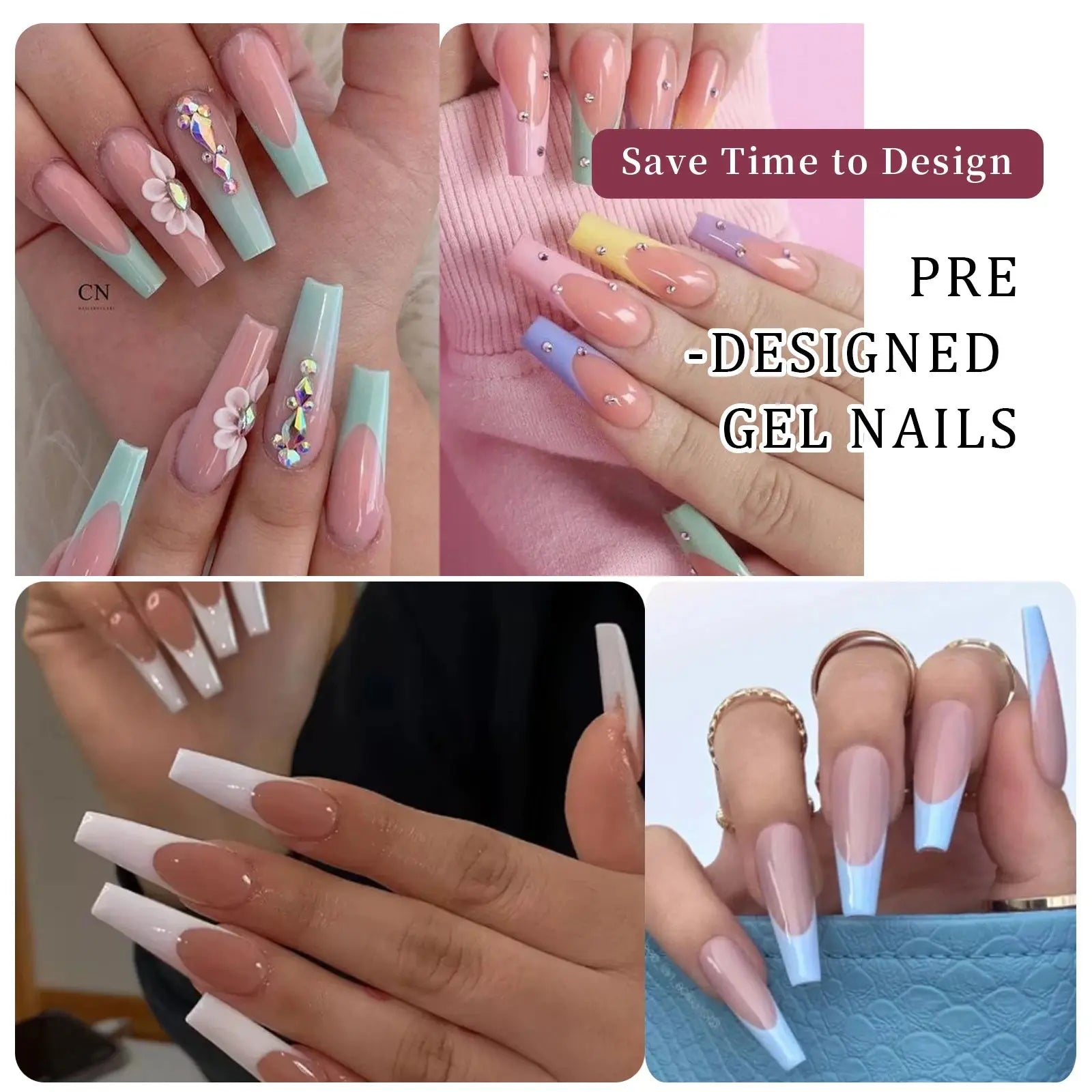 288PC False Nails Tips Coffin Almond Colorful French Acrylic Press On Nails Pre-Design Gel Nails Art Capsule For Girls Women NovaCart