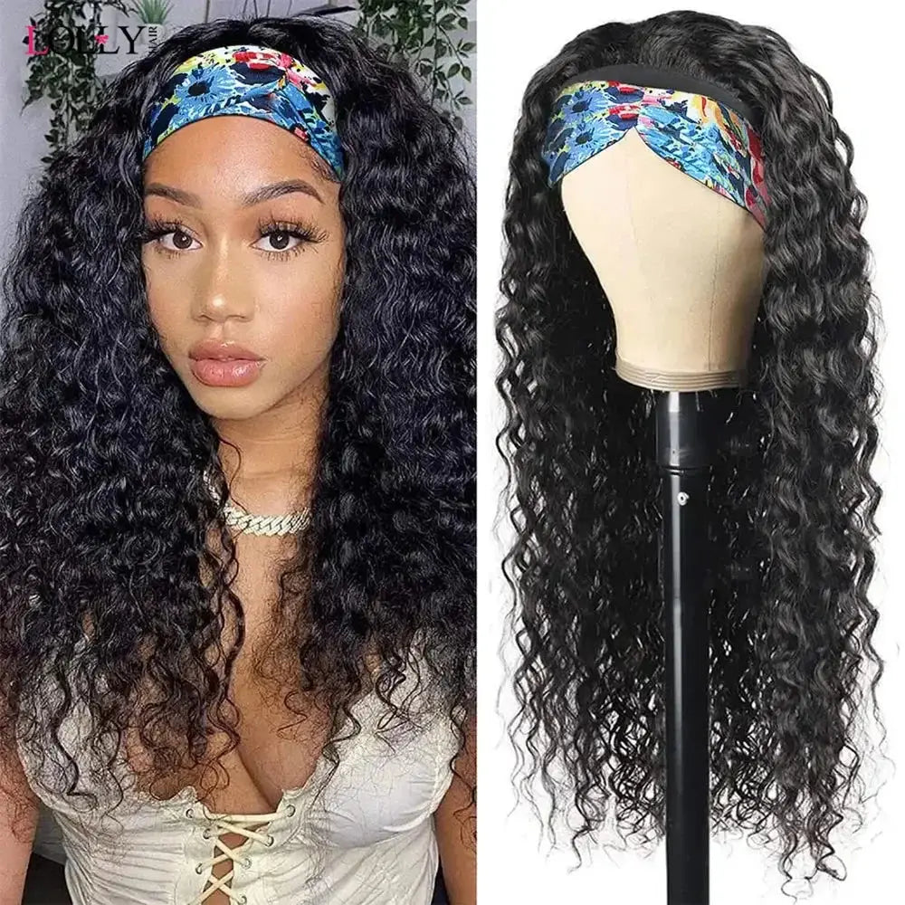 Headband Wigs Human Hair Water Wave Wig 250 Density 100% Real Human Hair Wigs None Lace Front Wigs Full Machine Made Wigs NovaCart