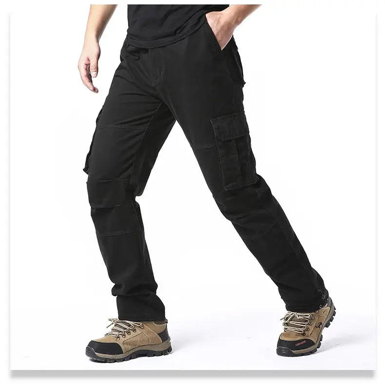 Large Pocket Loose Overalls Men's Outdoor Sports Jogging Tactical Pants Elastic Waist Pure Cotton Casual Work Pants NovaCart