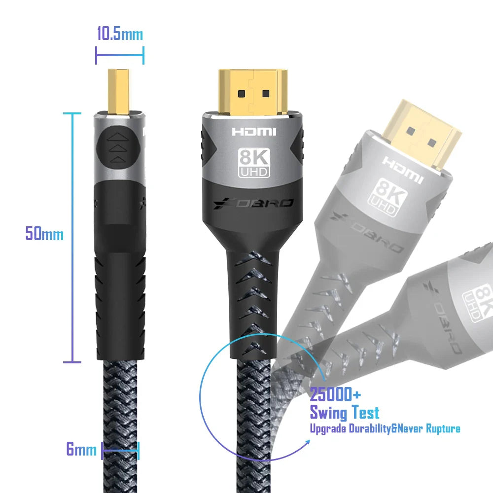 8K HDMI-Compatible Cable 4K@120Hz 8K@60Hz HDMI 2.1 Cable 48Gbps Adapter For RTX 3080 eARC HDR Video Cable PC Laptop TV box PS5 Pi-Mart