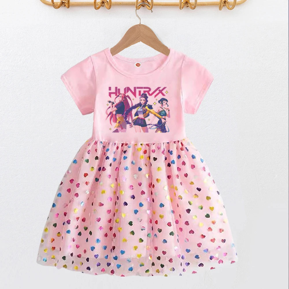 Kids Clothes Summer Short sleeves Kpop Demon Hunters Girls Dress Fashion Children Princess Dresses Baby Girl Cute Birthday Party NovaCart