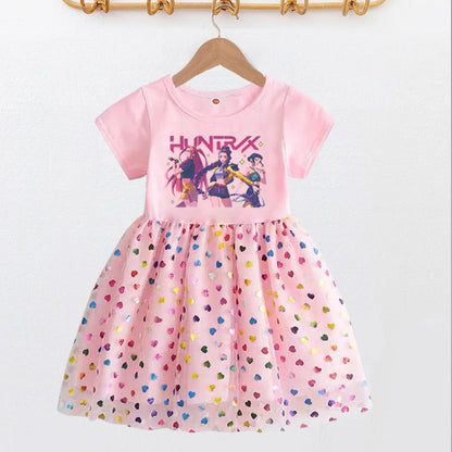 Kids Clothes Summer Short sleeves Kpop Demon Hunters Girls Dress Fashion Children Princess Dresses Baby Girl Cute Birthday Party NovaCart