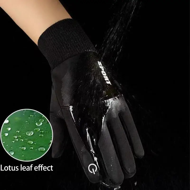 Black Winter Warm Full Fingers Waterproof Cycling Outdoor Sports Running Motorcycle Ski Touch Screen Fleece Gloves Snow Gloves Pi-Mart