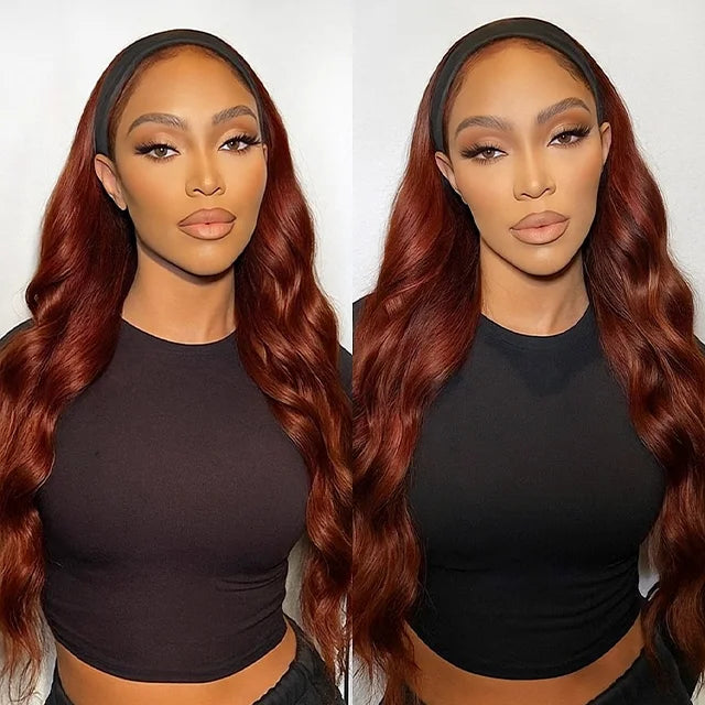 #99J Burgundy Body Wave Headband Glueless Wigs Machine Made Remy Human Hair Wig Brazilian 30 Inch 350 Ginger Human Hair Wigs