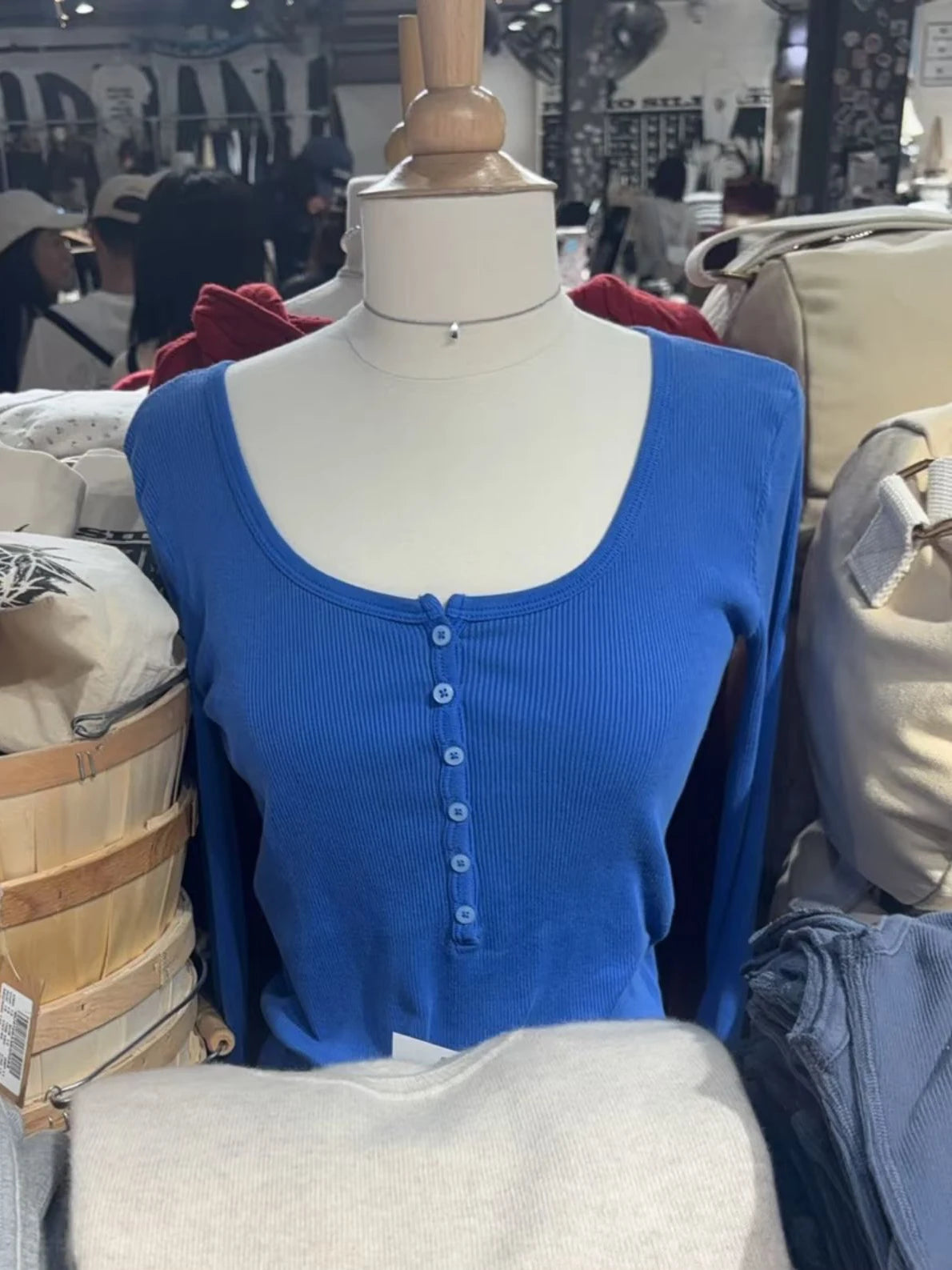 Six Buttons Ribbed Long Sleeve T-shirts Women Spring Round Neck Cotton Slim Tee Top Female Sweet Cute Pink Tshirt Y2k Tops New NovaCart
