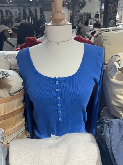 Six Buttons Ribbed Long Sleeve T-shirts Women Spring Round Neck Cotton Slim Tee Top Female Sweet Cute Pink Tshirt Y2k Tops New NovaCart