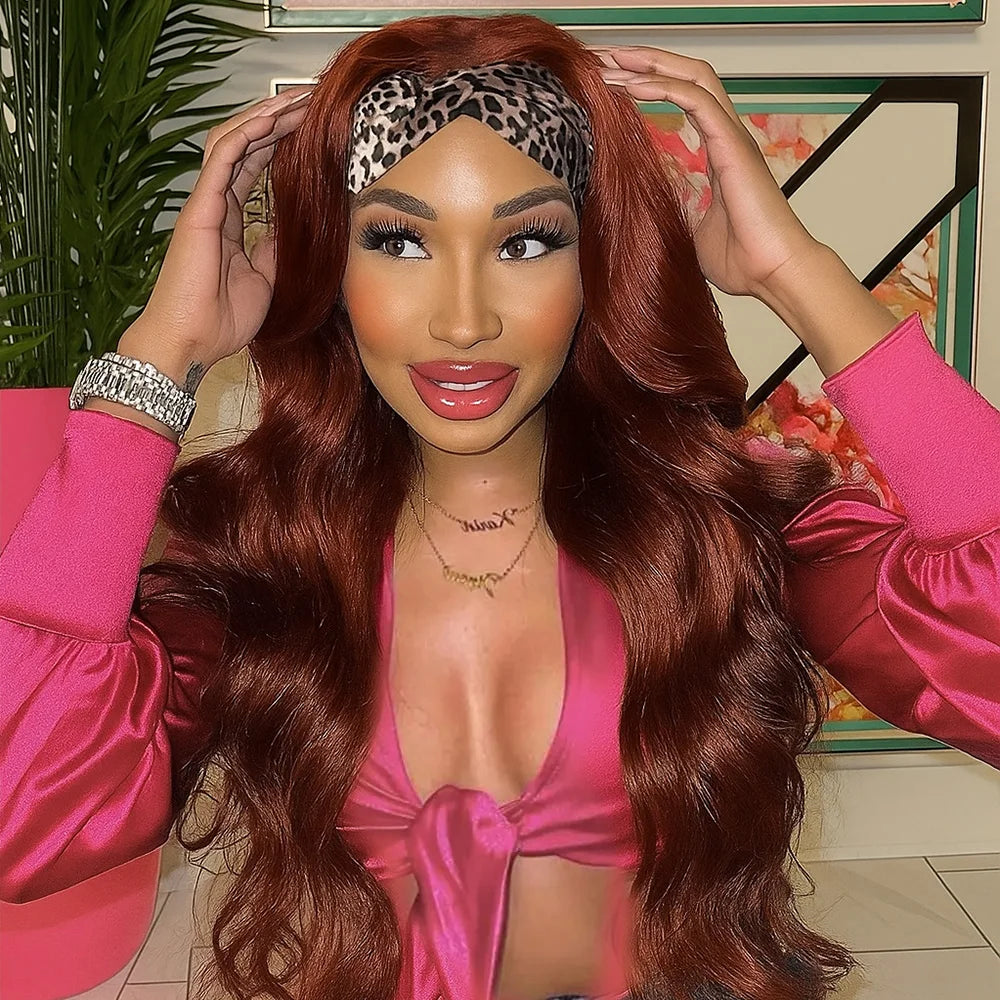 #99J Burgundy Body Wave Headband Glueless Wigs Machine Made Remy Human Hair Wig Brazilian 30 Inch 350 Ginger Human Hair Wigs