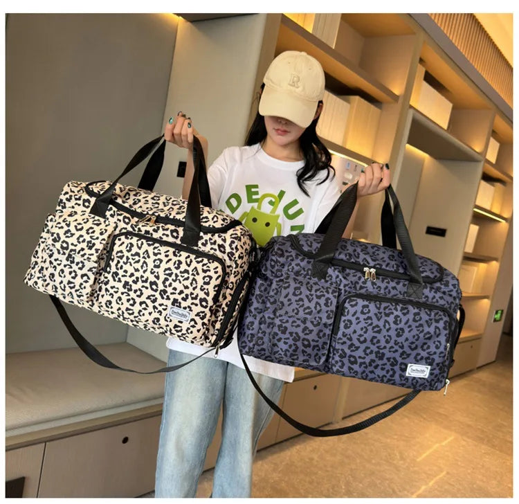 Classic Leopard Print Large Capacity Leisure Luggage Bag with Multiple Pockets and Shoe Compartment Sports Fitness Travel Bag NovaCart