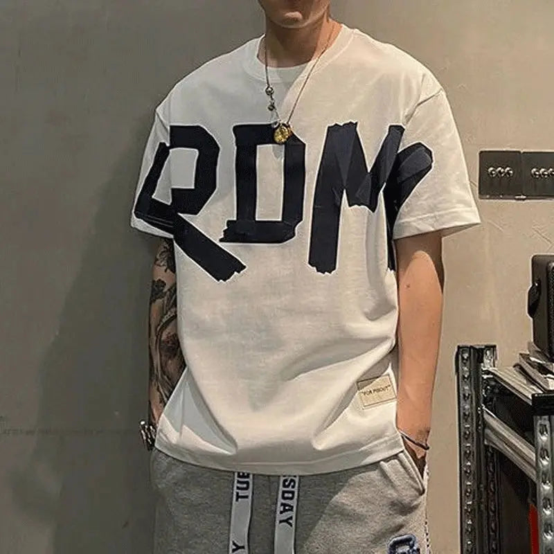 2023 Summer Casual All-match Trend Korean Fashion Short Sleeve Round Neck Solid Color Letter Printed Loose Fashion Youth T-shirt NovaCart