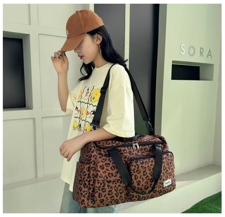 Classic Leopard Print Large Capacity Leisure Luggage Bag with Multiple Pockets and Shoe Compartment Sports Fitness Travel Bag NovaCart