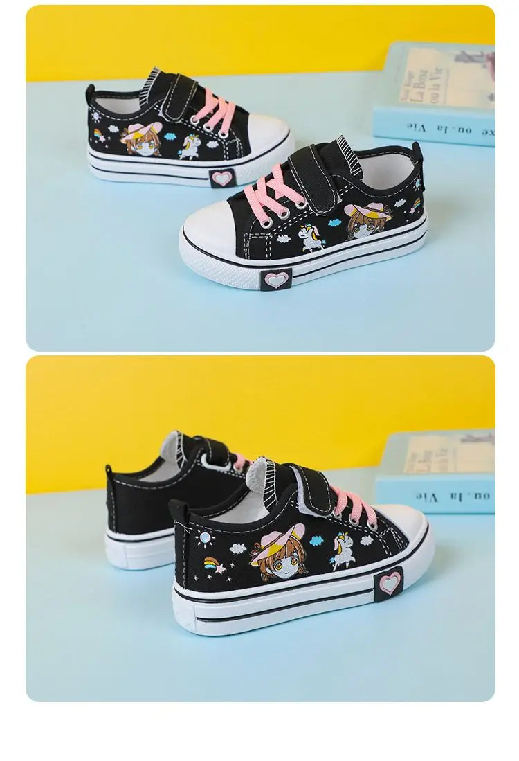 Children's  New Spring Canvas Shoes Cartoon Graffiti Children's Casual Shoes for Girls Comfort Fashion Kids Flat Tennis Sneakers NovaCart