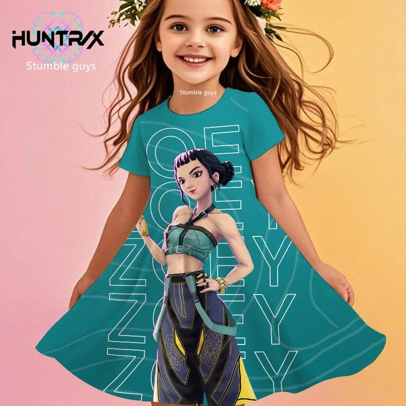 Girls Kpop Cartoon Demon Hunters Dress Summer Kids Anime Princess Beach Outfit Casual Sleepwear NovaCart