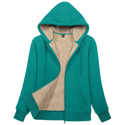 Sherpa-Lined Fleece Zip-Up Hoodie Jacket Women FitiqueFit