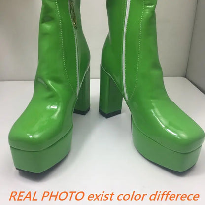 SIMLOVEYO Platform Knee High Boots Toe Block Heels Rubber Size 34-43 Black White Blue S2729 NovaCart