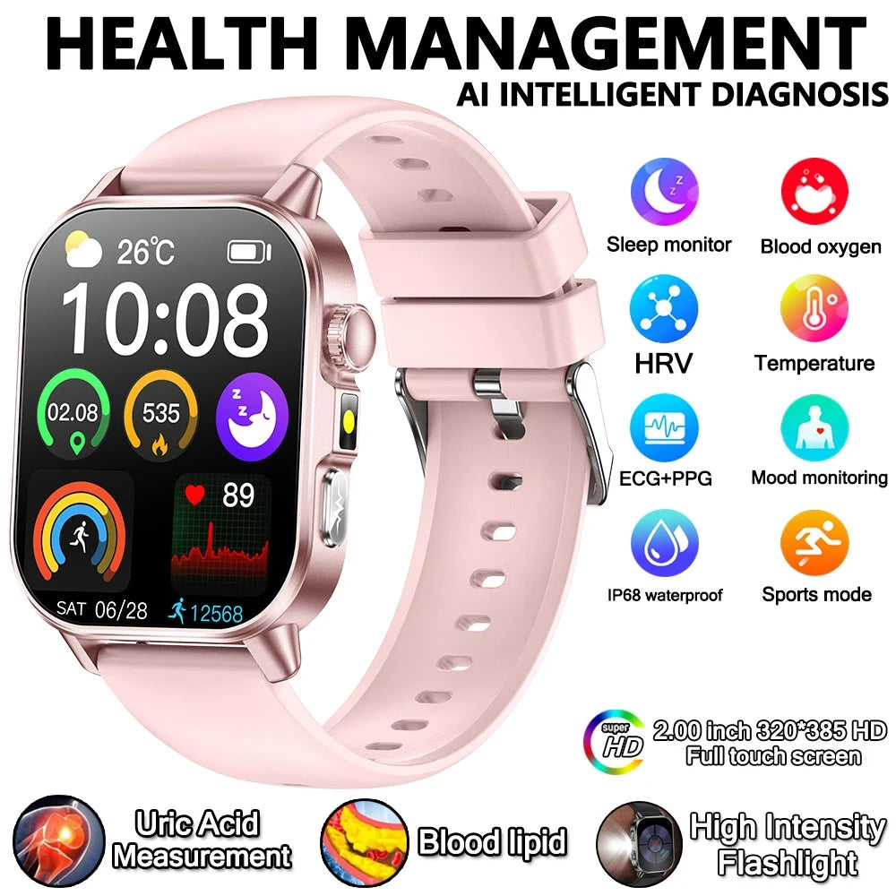 2026 New Model Uric Acid & Lipid Health Analysis Smart Watch Men ECG+PPG Bluetooth Call 2.01-inch Flashlight Smartwatch Women NovaCart