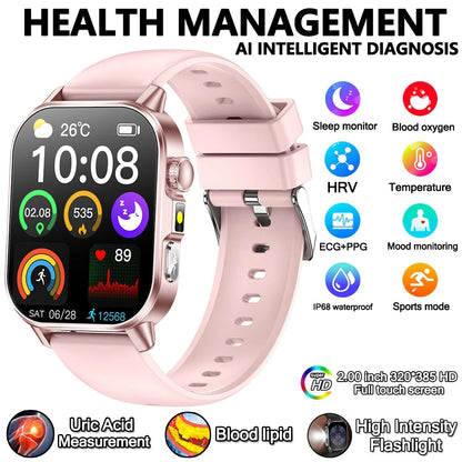 2026 New Model Uric Acid & Lipid Health Analysis Smart Watch Men ECG+PPG Bluetooth Call 2.01-inch Flashlight Smartwatch Women NovaCart