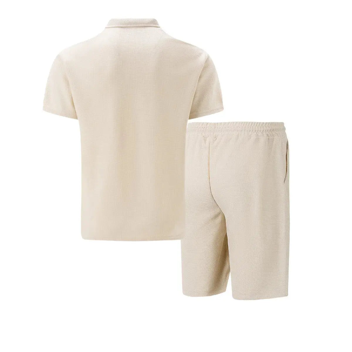 2025 Men Europe and the United States new summer Waffle solid color zip-up lapel short-sleeve suit shorts two sets NovaCart