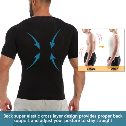 Men's Short Sleeve Compression T-Shirt V-neck Shapewear Tummy Control Flat Belly Tank Top Fitness Workout Slimming Body Shaper NovaCart