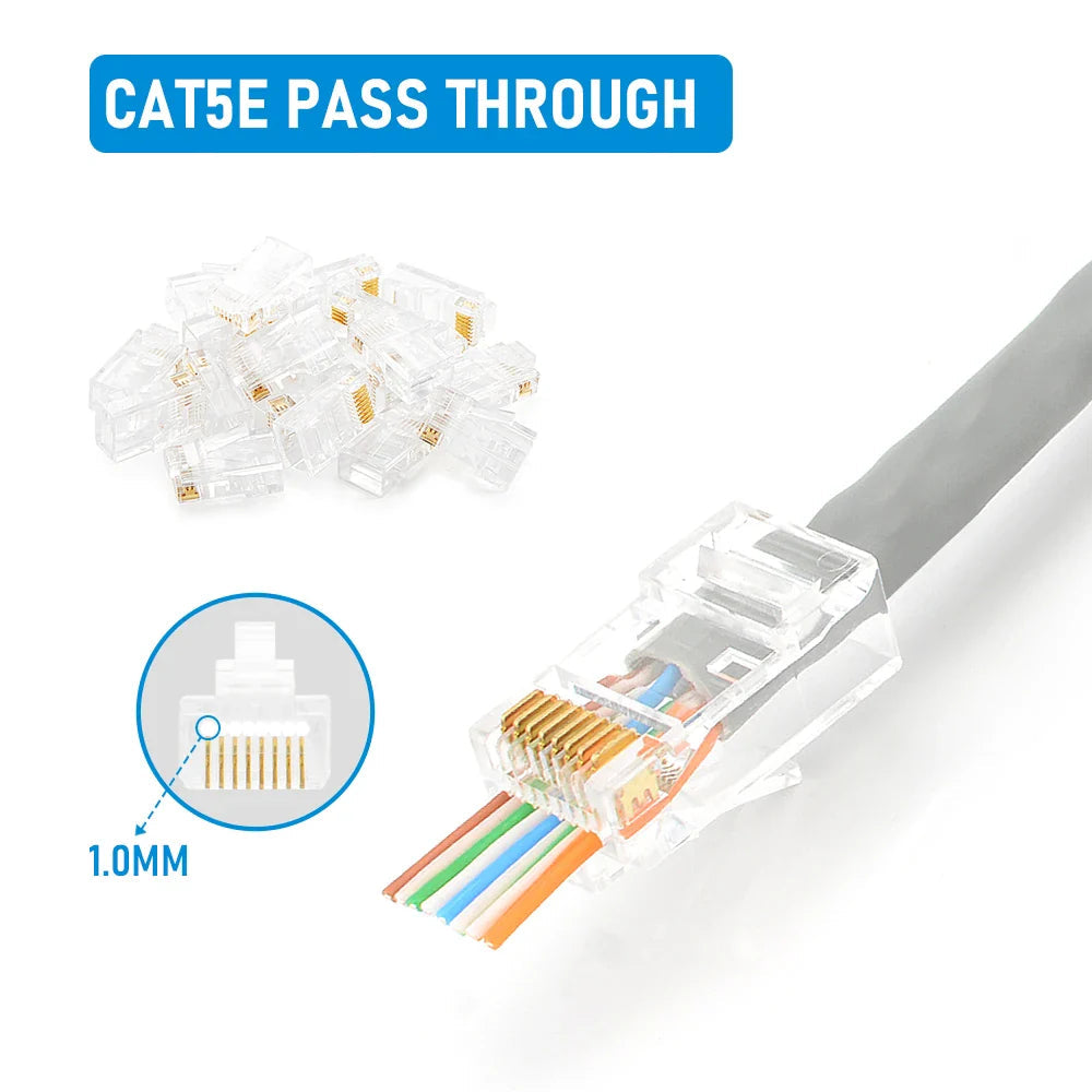 10/20/30/50Pcs Pass Through RJ45 Cat6/Cat5e Connectors Crystal End 8P8C Crimp UTP Standard Ethernet Network Modular Plug Pi-Mart
