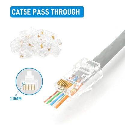 10/20/30/50Pcs Pass Through RJ45 Cat6/Cat5e Connectors Crystal End 8P8C Crimp UTP Standard Ethernet Network Modular Plug Pi-Mart