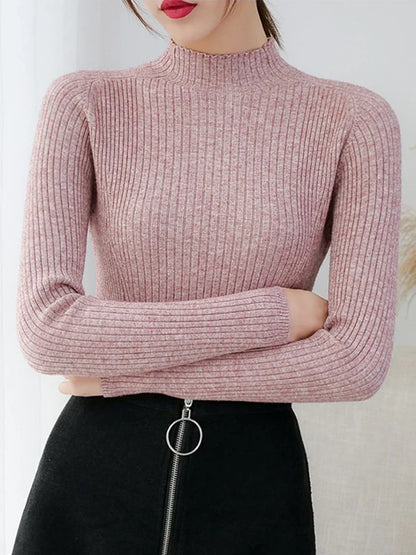 Pullover Mock Neck Long Sleeve Slim Sweater