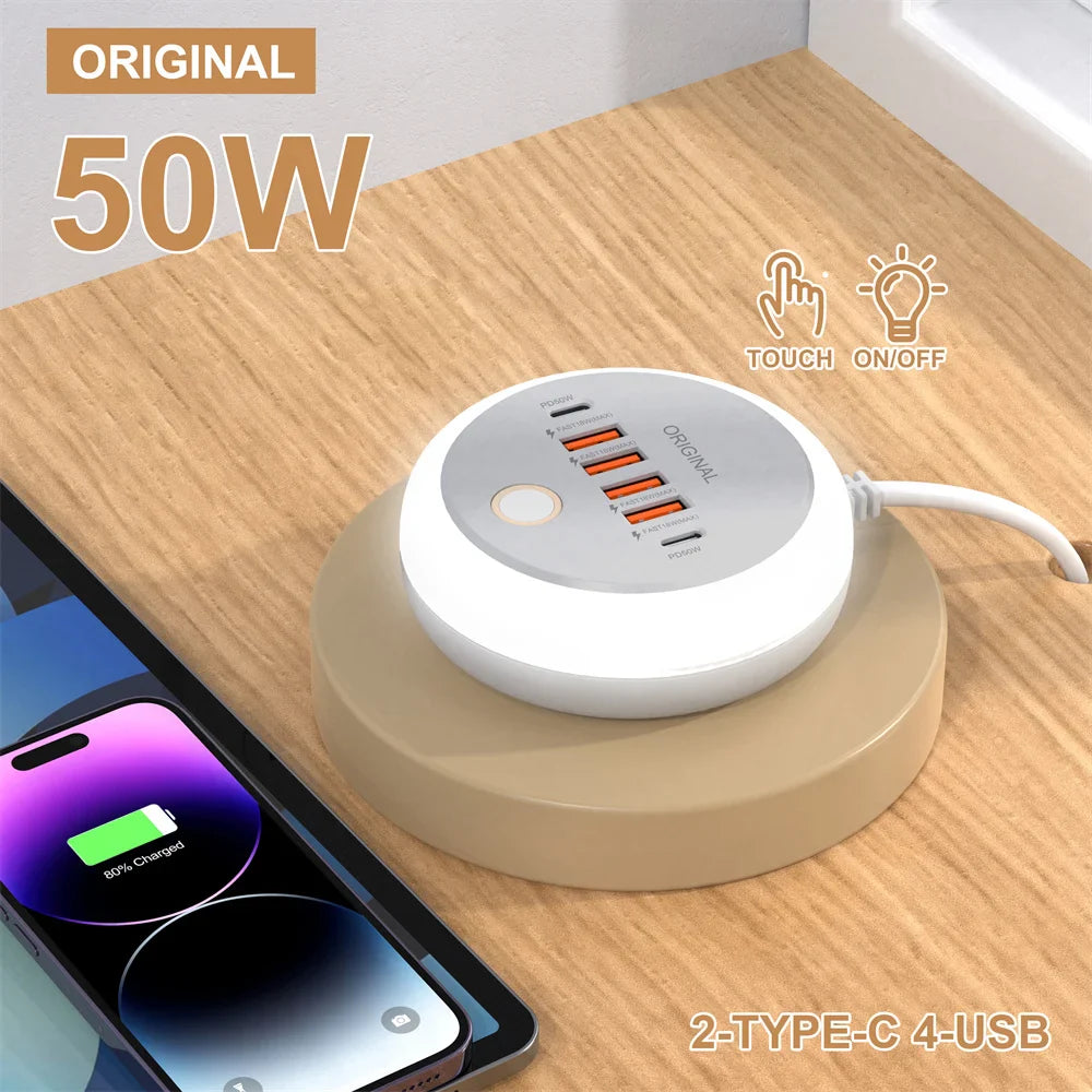 50W USB Charger Multi Ports Power Strip Socket Fast Charging Travel Charger For iPhone Samsung Xiaomi Quick Charge Phone Adapter Pi-Mart