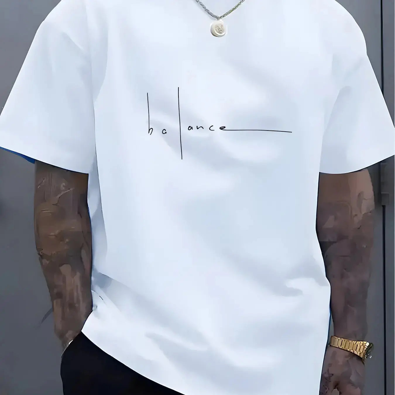 Men's summer 100% pure cotton fashionable casual sports loose trend balance letter print round neck short sleeved T-shirt top NovaCart