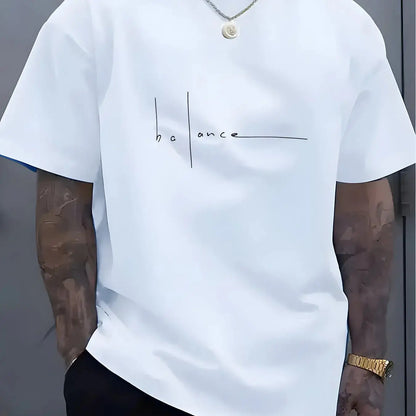 Men's summer 100% pure cotton fashionable casual sports loose trend balance letter print round neck short sleeved T-shirt top NovaCart