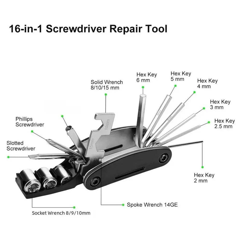 16 in 1 Portable Bicycle Repair Tools Kit Hex Wrench Nut Tire Screwdriver Motorcycle Bicycle Repair Tools Pi-Mart