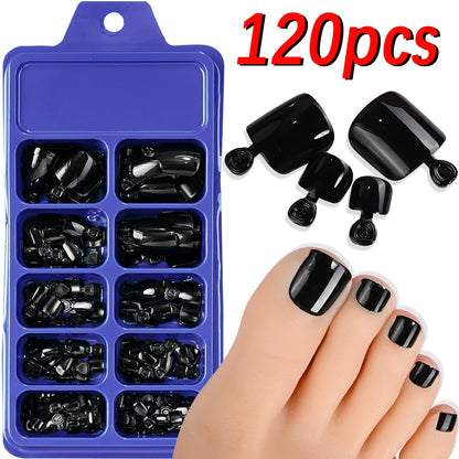 120pcs/Box French Tip Press-On Toenails Pink Color System Square Shape Foot Nails Short Length Glossy Finish False Toe Nails Set NovaCart