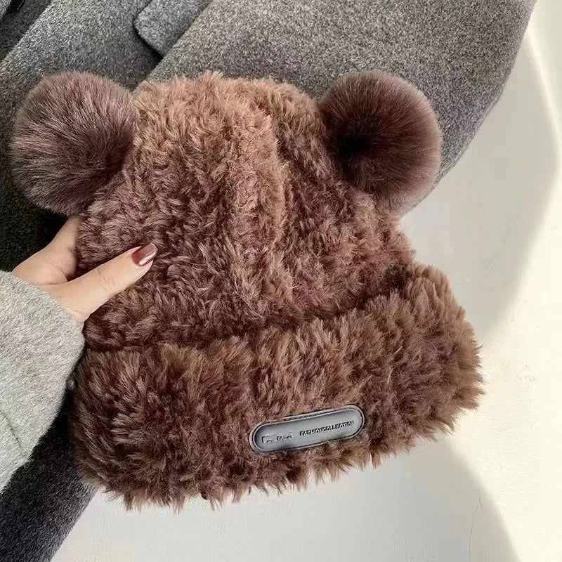 Letter Bear Ears Knitted Woolen Hat – Cute Cat-Ears Beanie for Women FitiqueFit