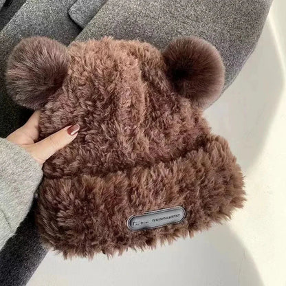Letter Bear Ears Knitted Woolen Hat – Cute Cat-Ears Beanie for Women FitiqueFit