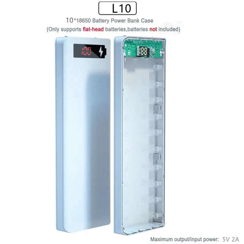 8/10*18650 Power Bank Battery Box Holder Portable Dual USB Type C Charge Shell for iPhone Xiaomi Huawei 18650 Battery Cases Pi-Mart