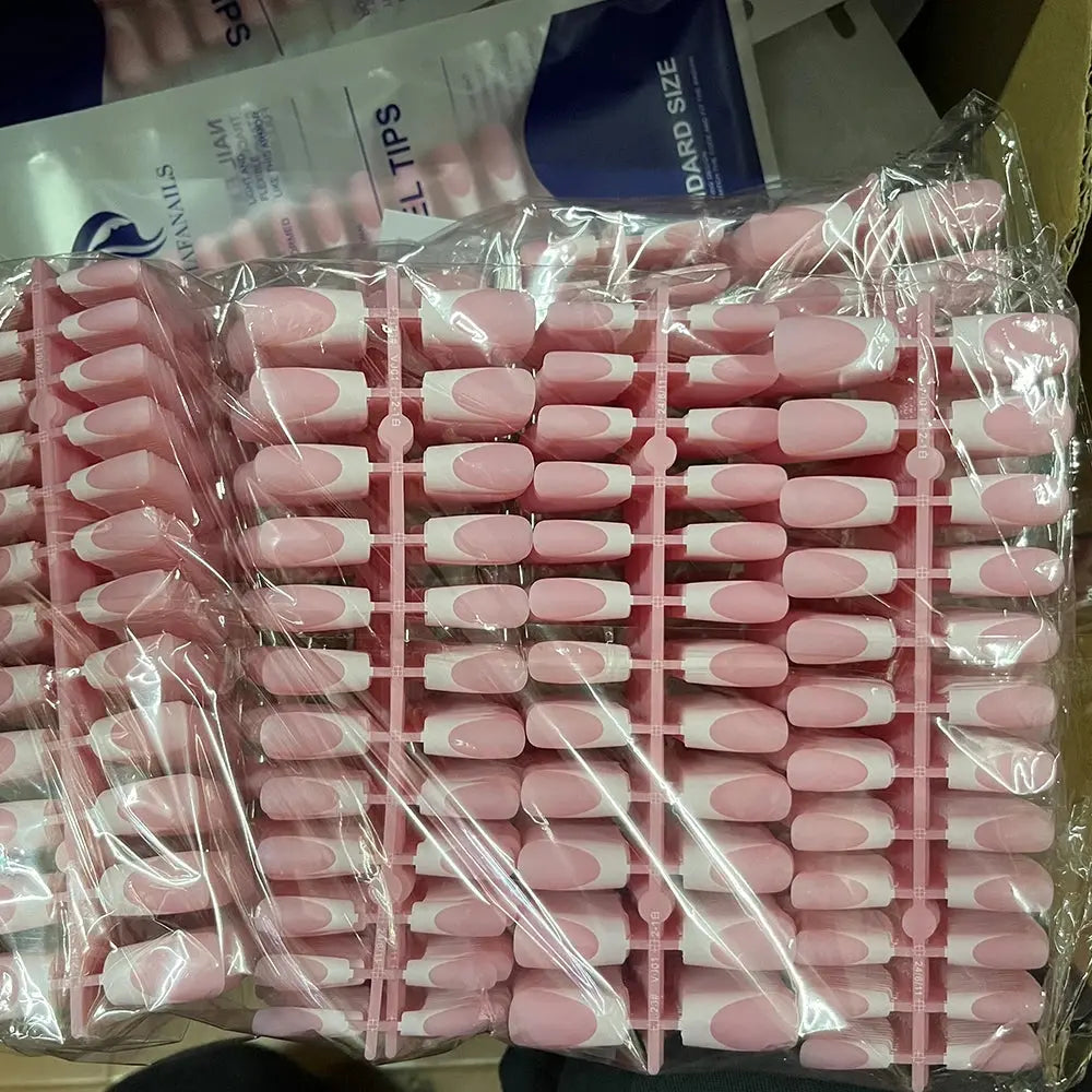 120Pcs Medium Long Square Acrylic French Fake Nails Full Cover Wearable French Press on Nails for Women Mixed Size False Nails NovaCart