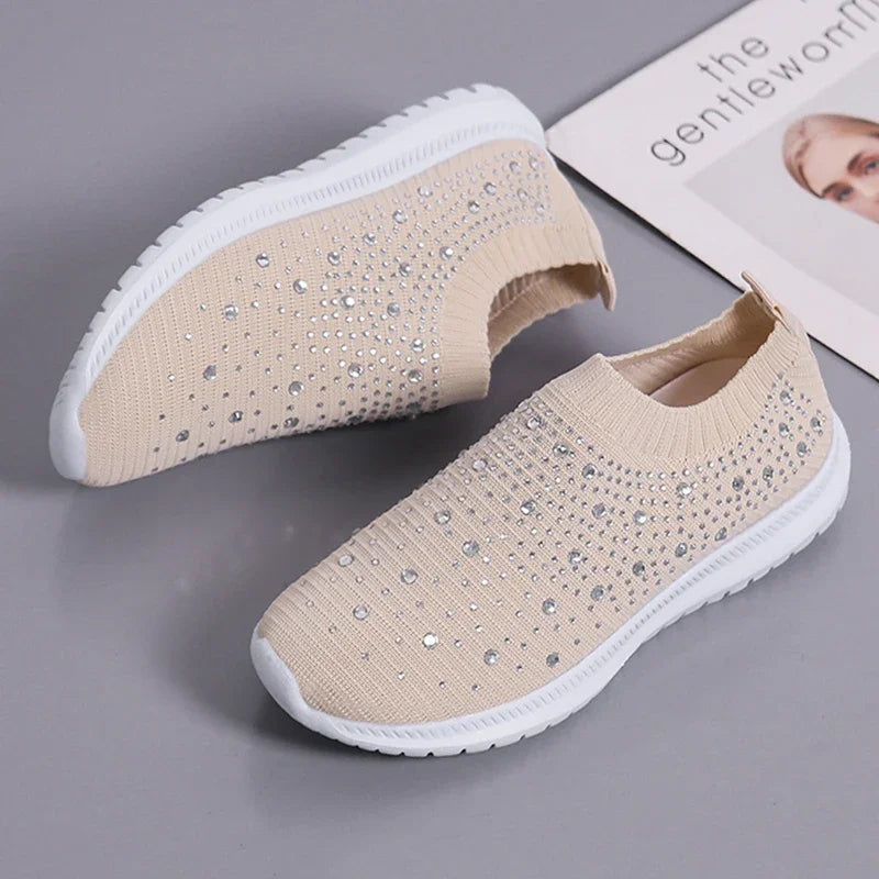2024 New Crystal Breathable Mesh Sneaker Shoes for Women Comfortable Soft Bottom Flats Plus Size 43 Non Slip Casual Shoes Woman NovaCart