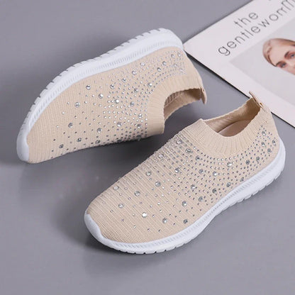 2024 New Crystal Breathable Mesh Sneaker Shoes for Women Comfortable Soft Bottom Flats Plus Size 43 Non Slip Casual Shoes Woman NovaCart