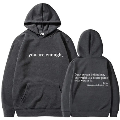 Autumn Winter Men Hooded Dear Person Behind Me You Are Enough Print Fashion Sweatshirt Hip Hop Casual Unisex Clothing NovaCart