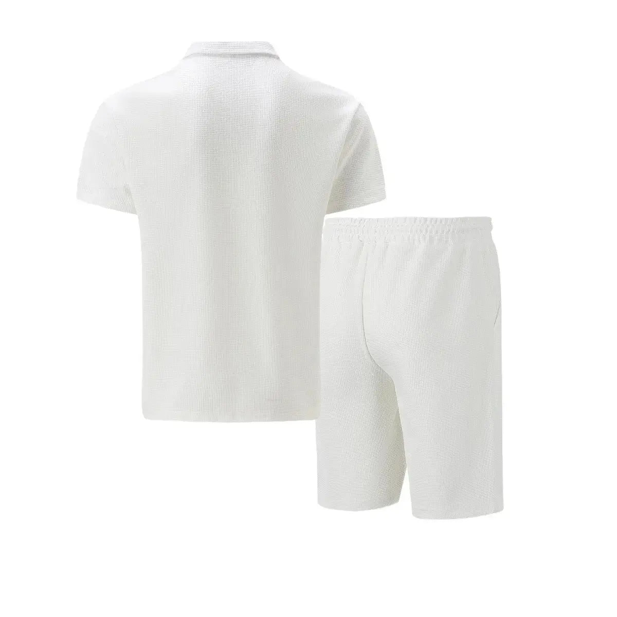 2025 Men Europe and the United States new summer Waffle solid color zip-up lapel short-sleeve suit shorts two sets NovaCart