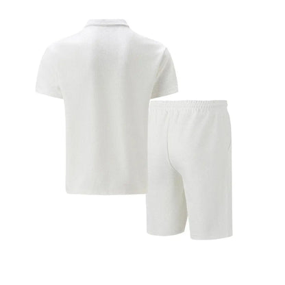 2025 Men Europe and the United States new summer Waffle solid color zip-up lapel short-sleeve suit shorts two sets NovaCart