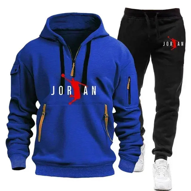 Men 2025 Autumn Winter Printed Blazer and Tracksuit Pants Set Casual Jogging Sportswear for Outdoor Activities and Street Fashio NovaCart