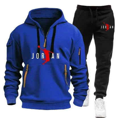 Men 2025 Autumn Winter Printed Blazer and Tracksuit Pants Set Casual Jogging Sportswear for Outdoor Activities and Street Fashio NovaCart